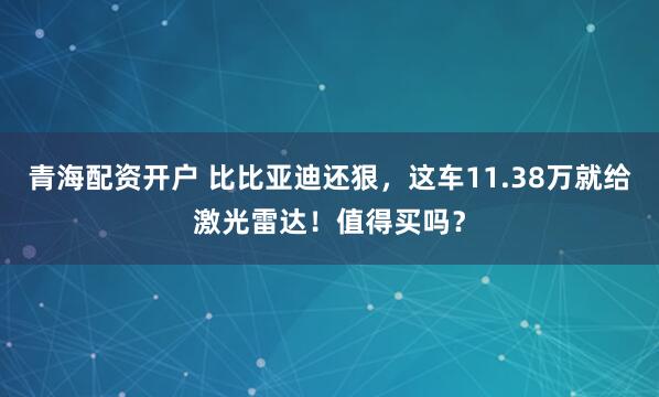 青海配资开户 比比亚迪还狠，这车11.38万就给激光雷达！值得买吗？